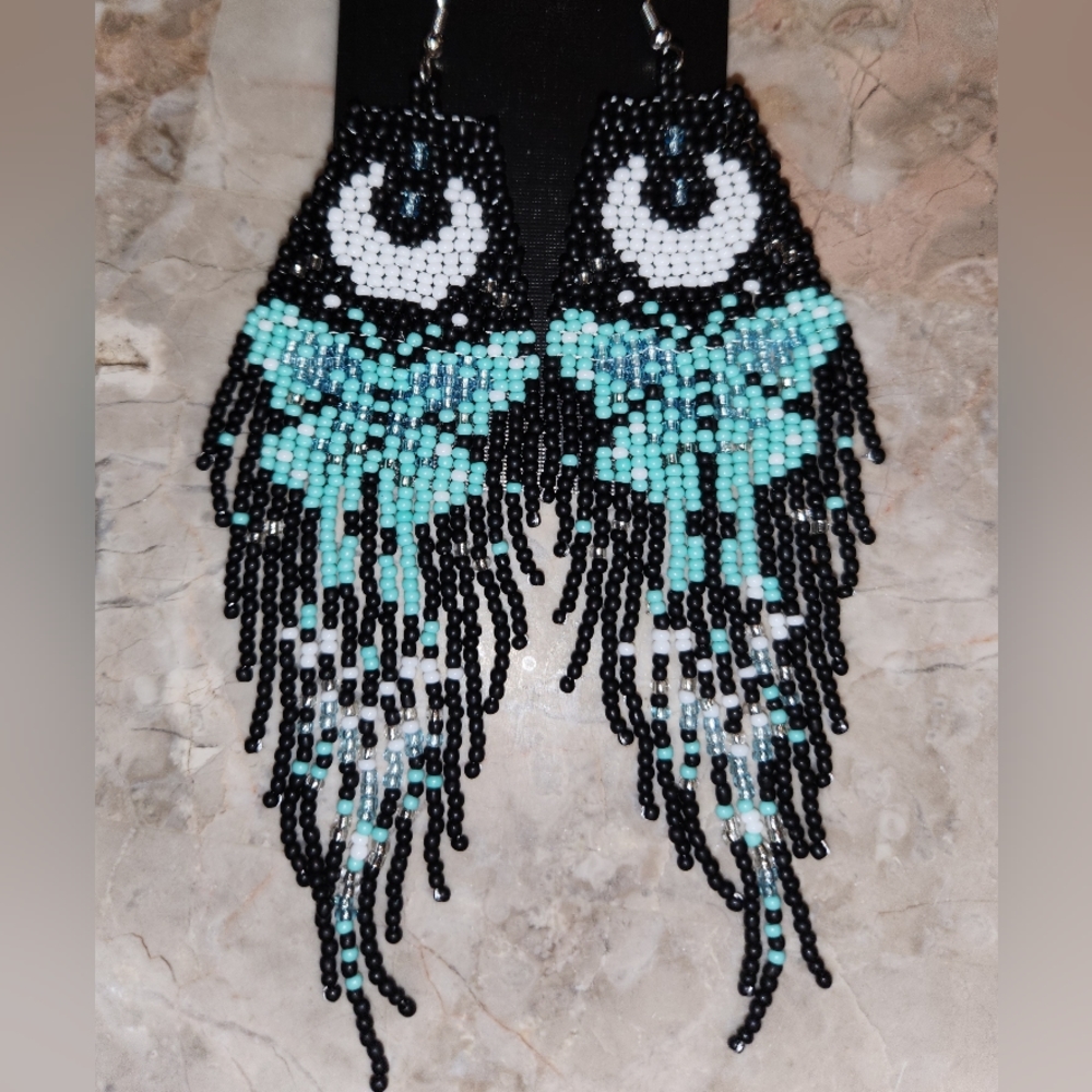 Fringe Beaded Earrings Southwestern Bohemian Cowgirl Handmade